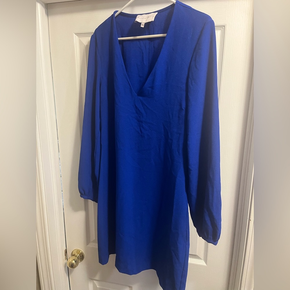 Blue long sleeve v neck dress